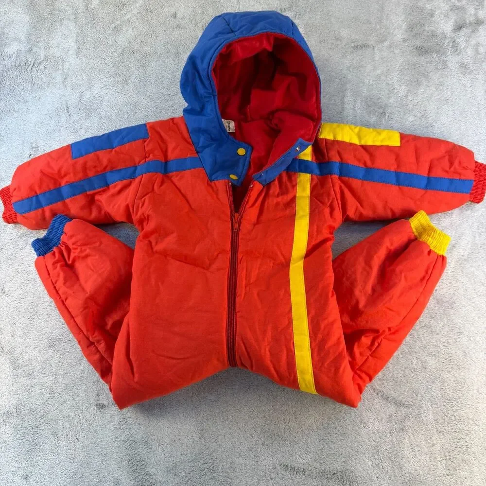 Vintage Ozona Kids Snowsuit 2T 86 France Colorblock Red Blue Yellow